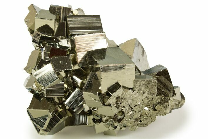 Gleaming Striated Cubic Pyrite Cluster - Peru #337369